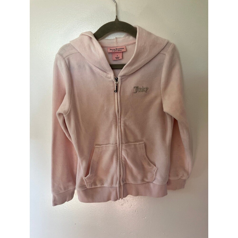 Juicy Couture Light Pink Velour Zip-Up Hoodie | Y2K Vintage Style Jacket Size 6